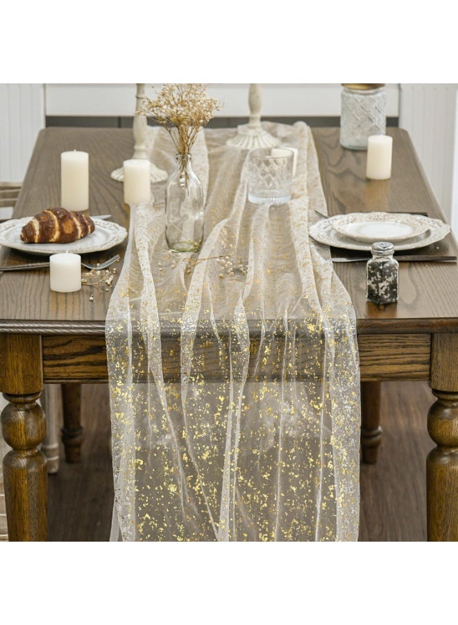 Beige Gold Gauze Table Runner  70cm*300cm, Glitter Metallic Foil Sheer Dining Wedding Anniversary Holiday Birthday Table Decor for Home Party - Image 2
